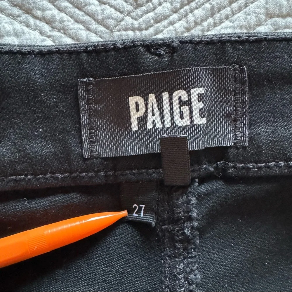 PAIGE Women's Sasha Coated Black Silver Glitter Luxe Wide-Leg Jeans Size 27
